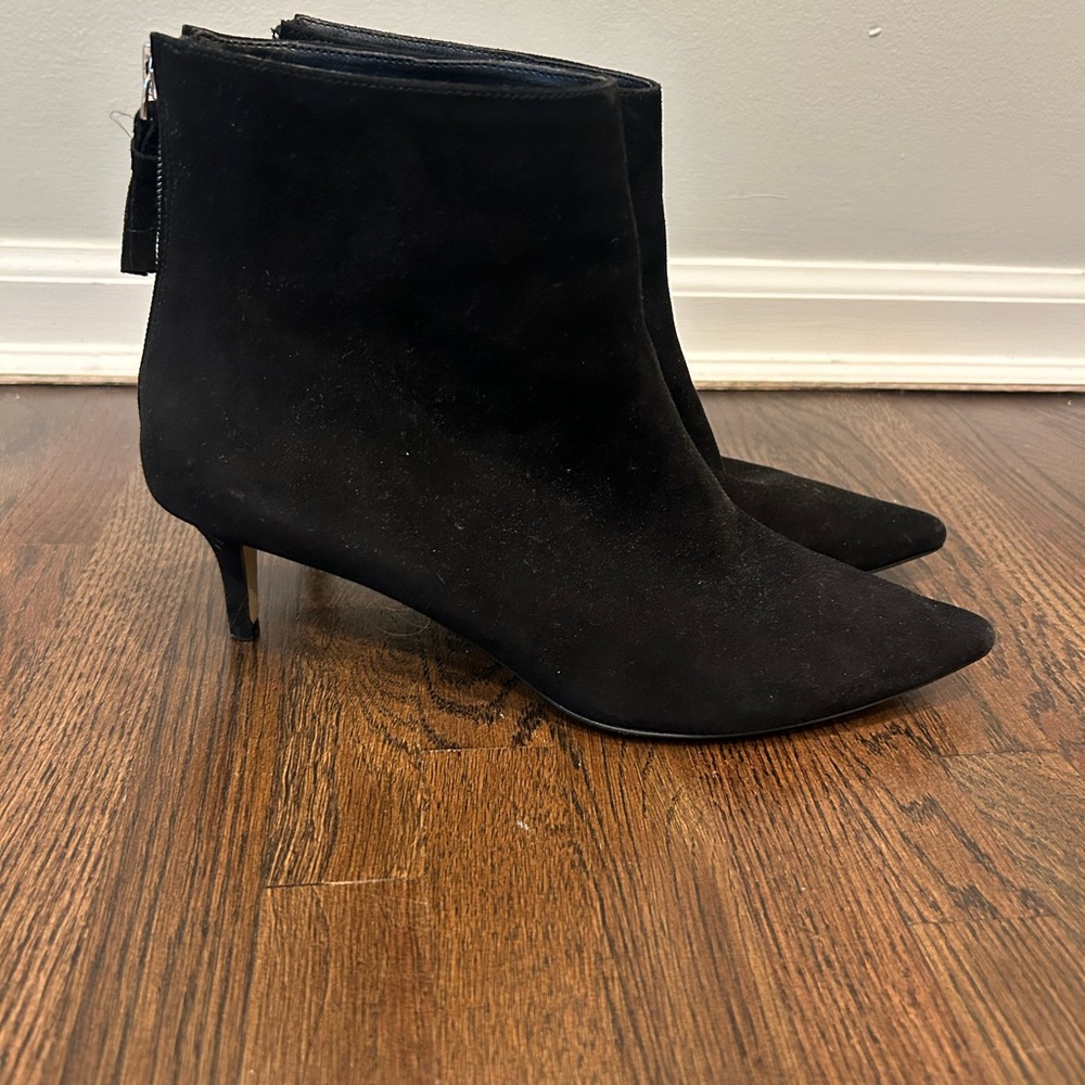Like new! Saks Fifth Avenue Black Suede Heeled Booties with zipper. Size 8